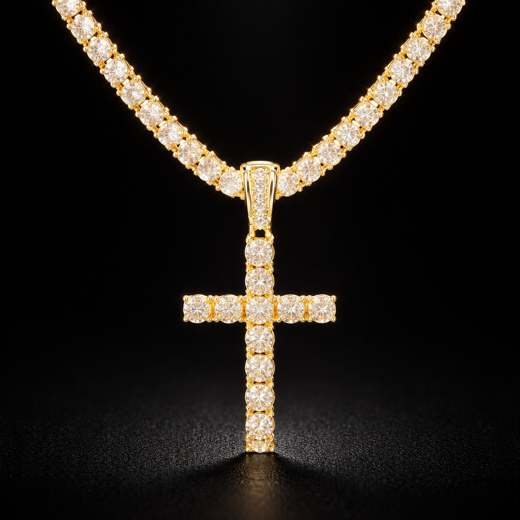 Iced Out Крест с Tennis Chain — Hip Hop Bling